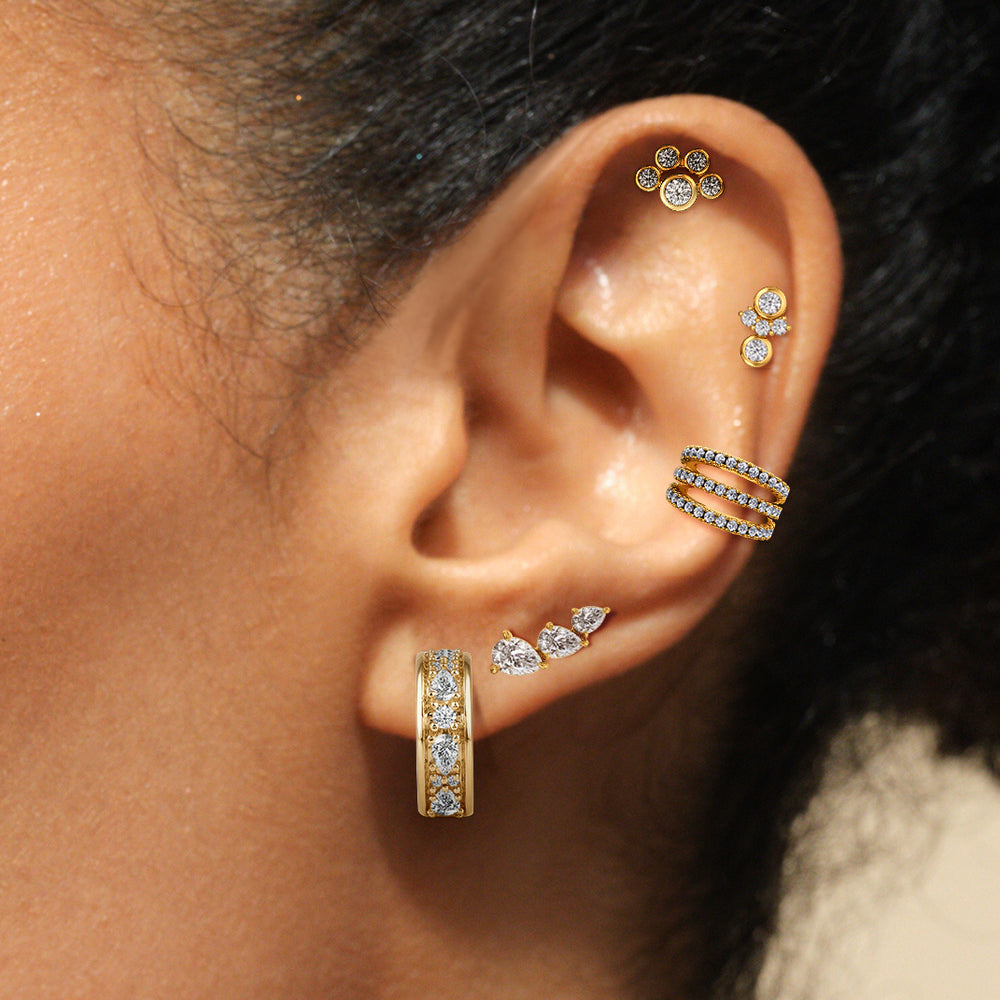 Trilogy Pear Shape Concave Climber Earrings with 14KT Yellow Gold / Lab / 1 1/4 Cut Diamond in 14KT Yellow Gold / Lab / 1 1/4 view 3
