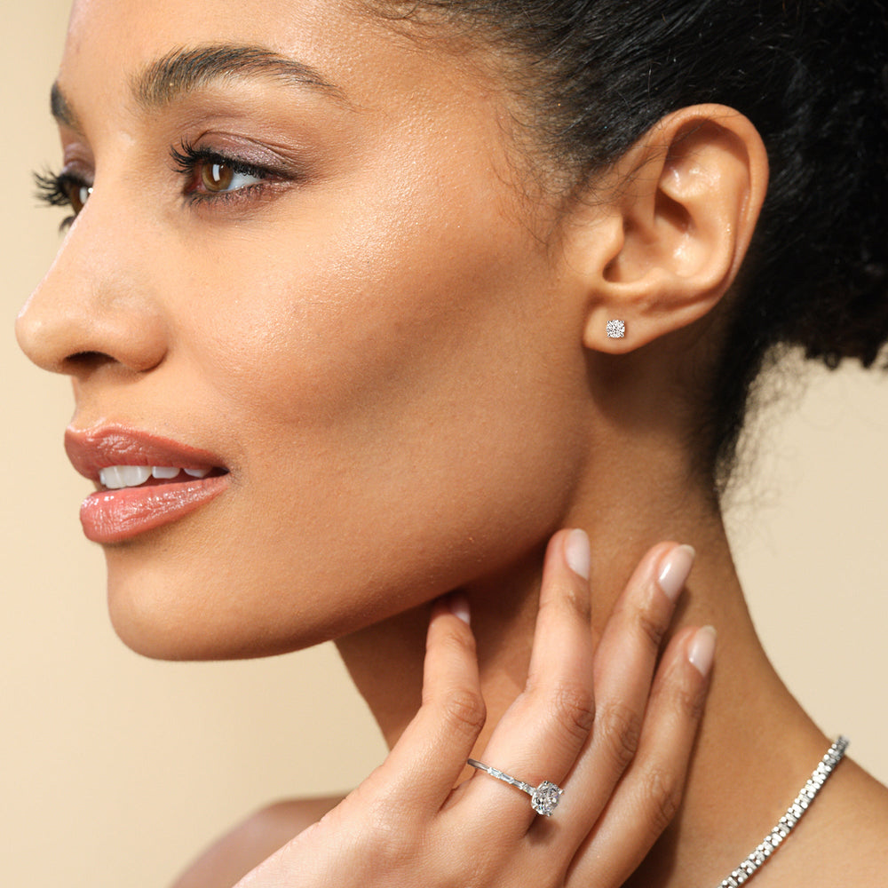 Classic Round Diamond Four Prong Stud Earrings (F/G VS+) with 14KT Rose Gold / Lab / 3/4 Cut Diamond in 14KT Rose Gold / Lab / 3/4 view 2
