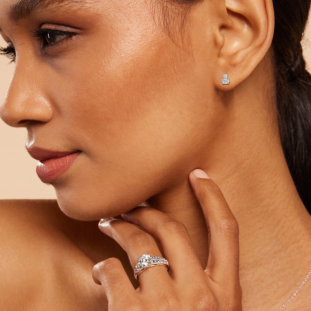 Duet Oval Earrings with 14KT Rose Gold / Lab / 1/2 Cut Diamond in 14KT Rose Gold / Lab / 1/2 view 2
