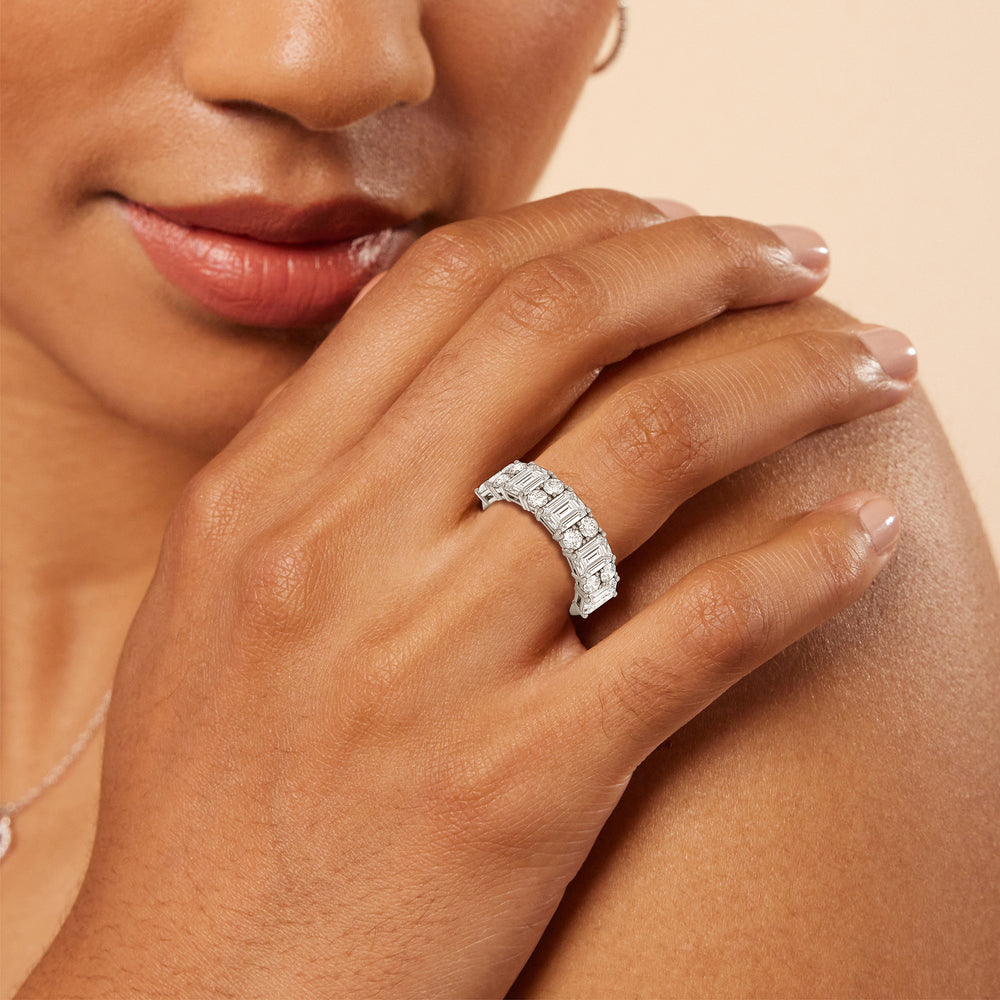 Emerald Station Anniversary Ring with 18KT Rose Gold / Natural / 4 1/10 Cut Diamond in 14KT Rose Gold / Natural / 4 1/10 view 3
