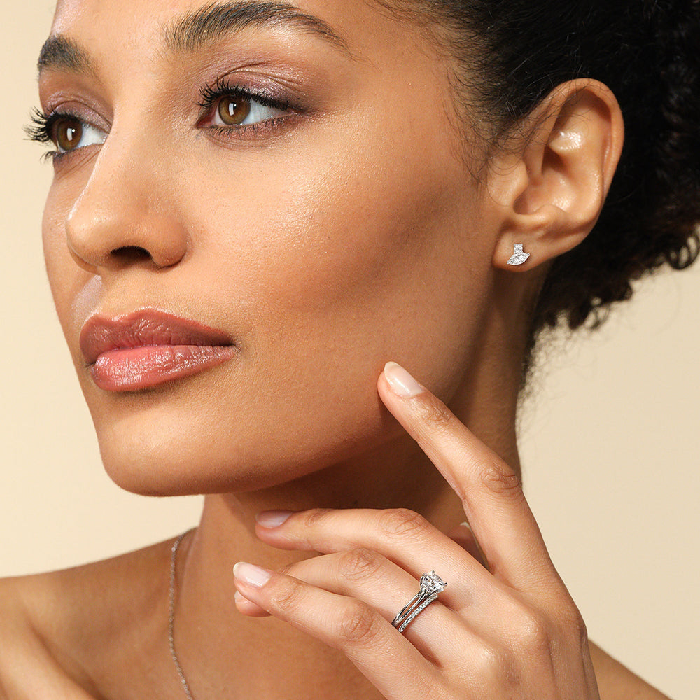 Duet Marquise Earrings with 14KT White Gold / Lab / 1 Cut Diamond in 14KT White Gold / Lab / 1 view 2
