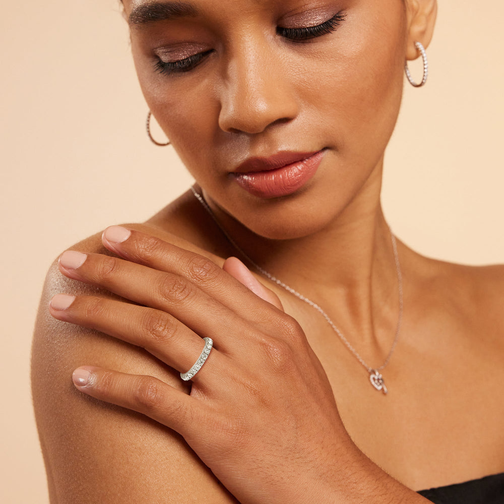 Model Wearing Maxi Classic Six Prong Solitaire Diamond Wedding Band view