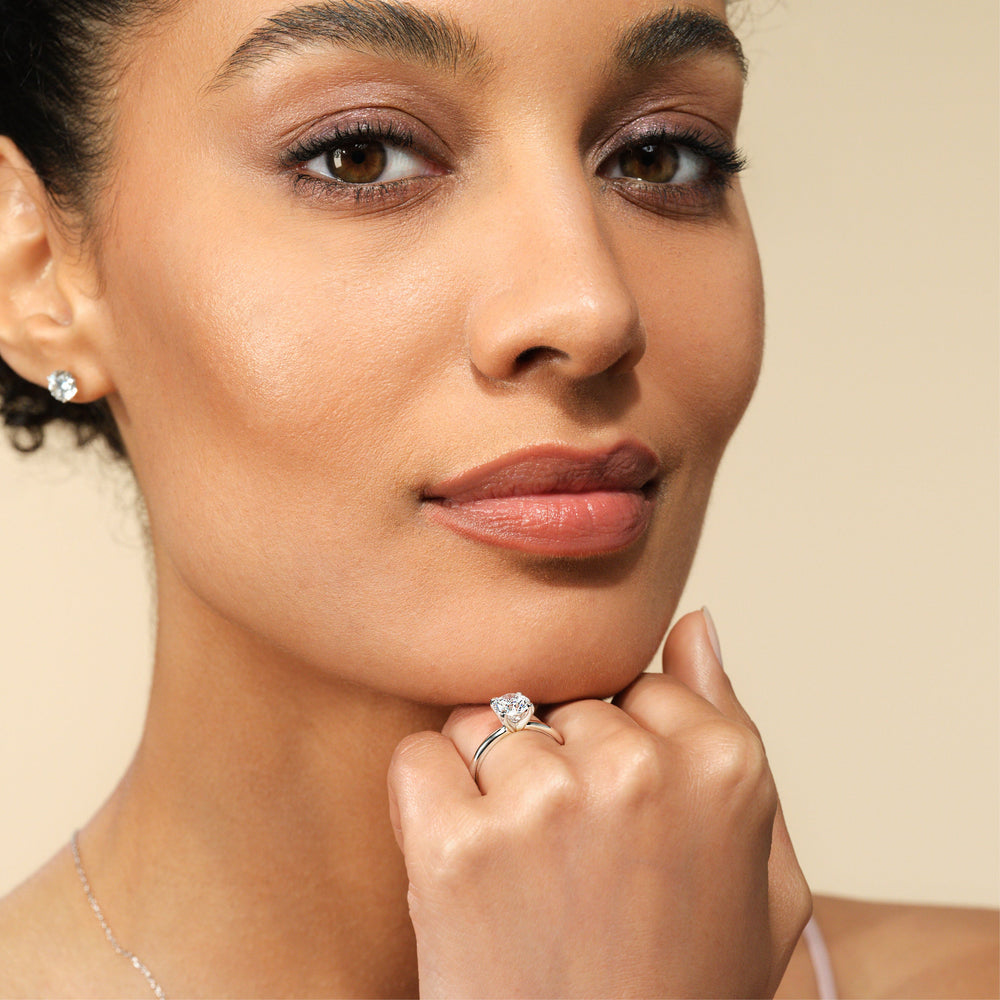 Model Wearing Maxi Solitaire Diamond Engagement Ring with Lab Grown Diamond view