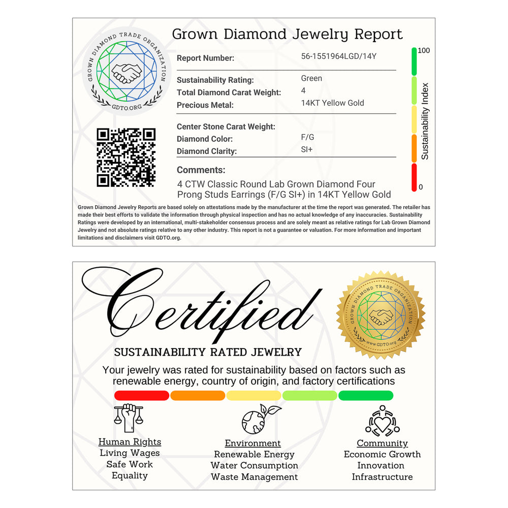 Classic Round Diamond Four Prong Studs Earrings (F/G SI+) with 14KT Yellow Gold / Lab / 4 Cut Diamond in 14KT Yellow Gold / Lab / 4 view 5
