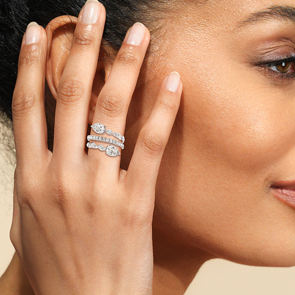 Model Wearing Toi Et Moi Three Row Fashion Ring view