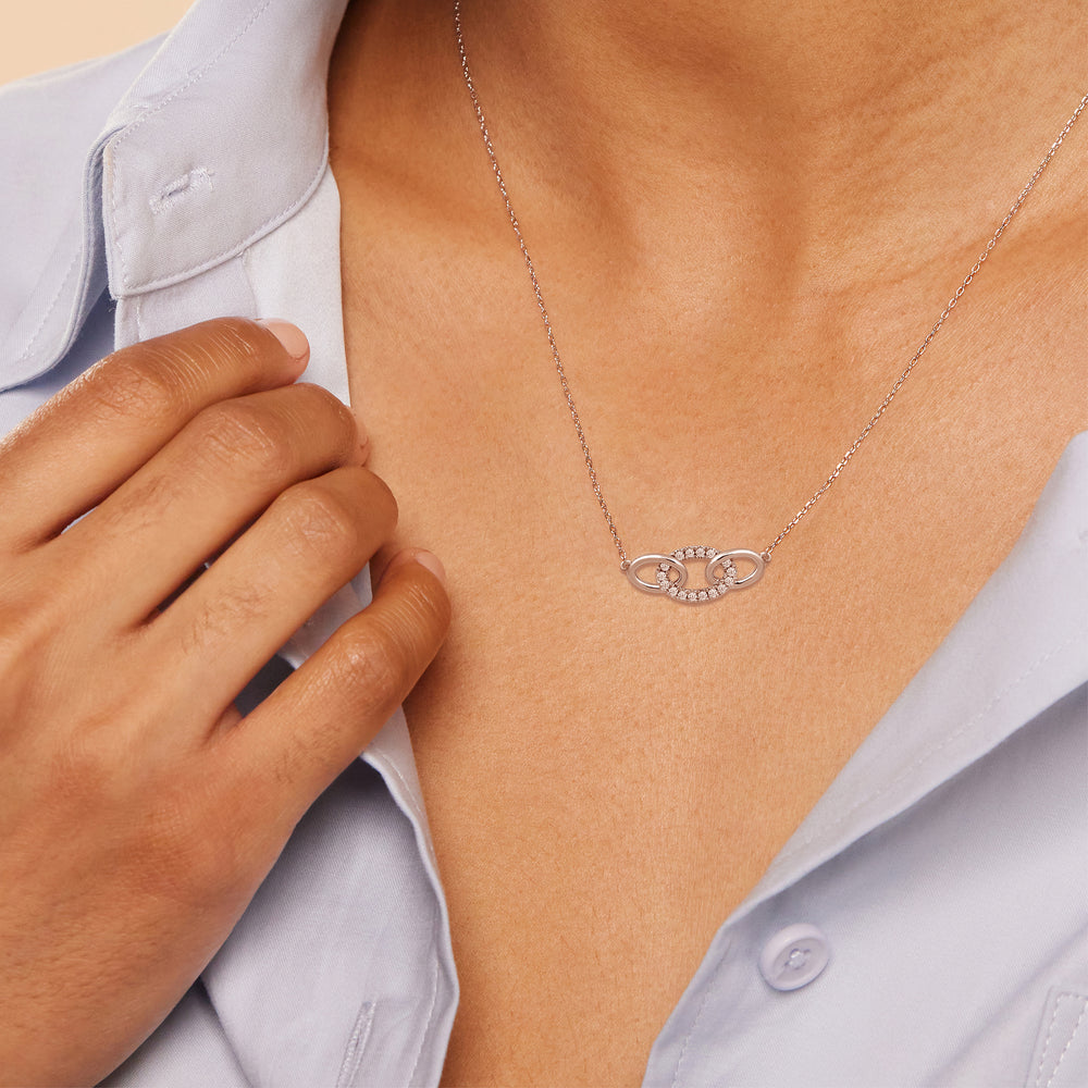 East West Oval Link Necklace with 14KT Rose Gold / Lab / 1/6 Cut Diamond in 14KT Rose Gold / Lab / 1/6 view 2
