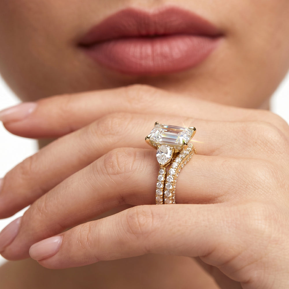 The W Crest Diamond Wedding Band with Platinum Cut Diamond in 14KT Platinum view 4
