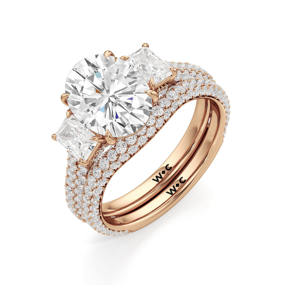 The Elise Three Stone Engagement Ring with Oval Cut Diamond in 14KT Rose Gold view 5
