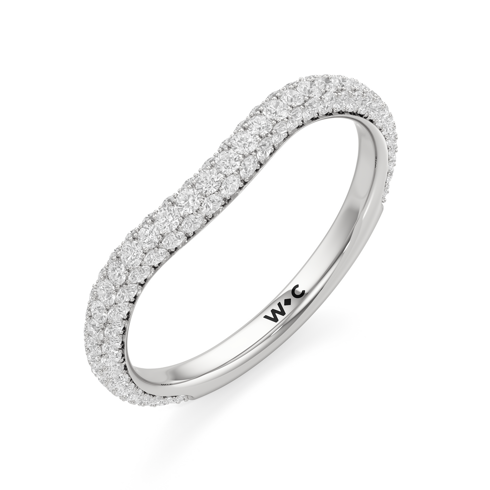 The Elise Three Stone Diamond Wedding Band with Platinum Cut Diamond in 14KT Platinum view 3
