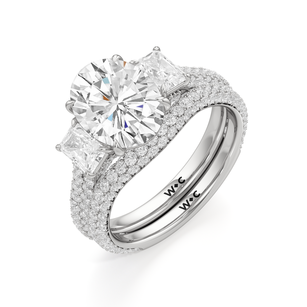 The Elise Three Stone Engagement Ring with Cushion Cut Diamond in 14KT Platinum view 4
