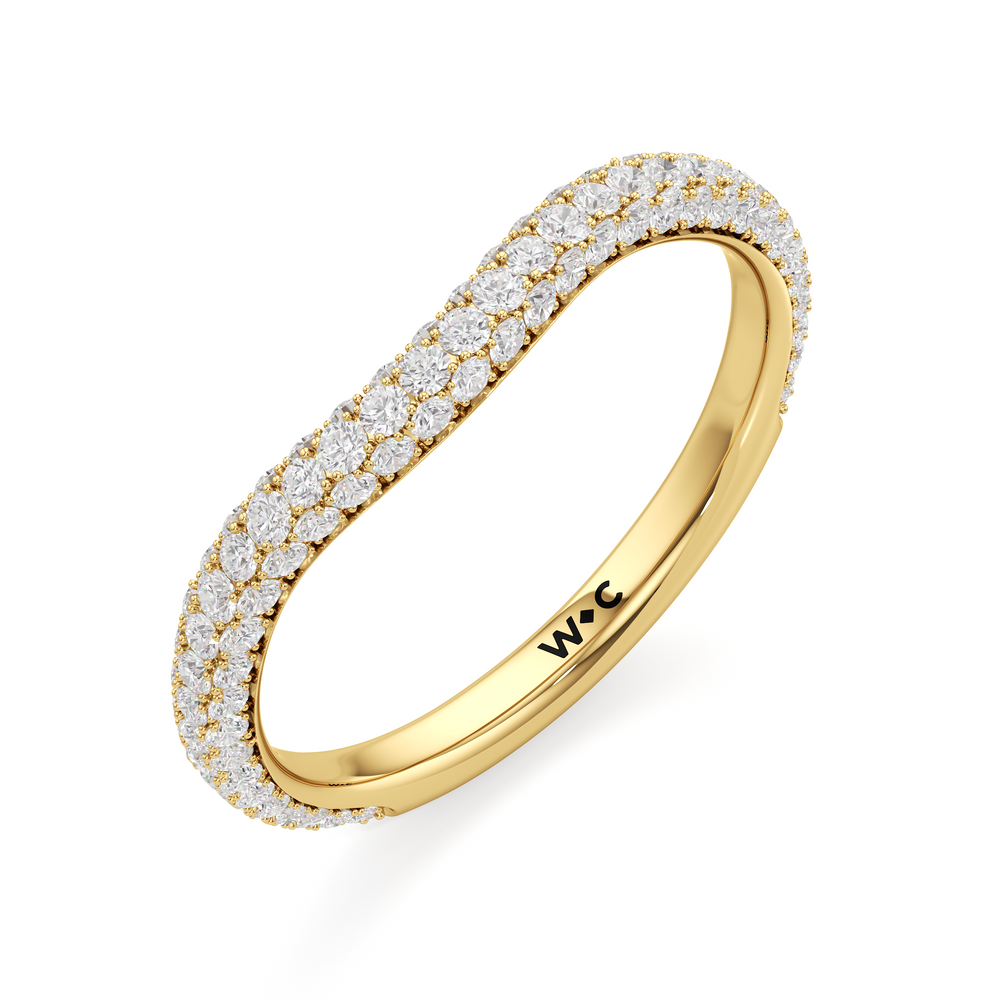 The Elise Three Stone Diamond Wedding Band with 18KT Yellow Gold Cut Diamond in 14KT Yellow Gold view 3
