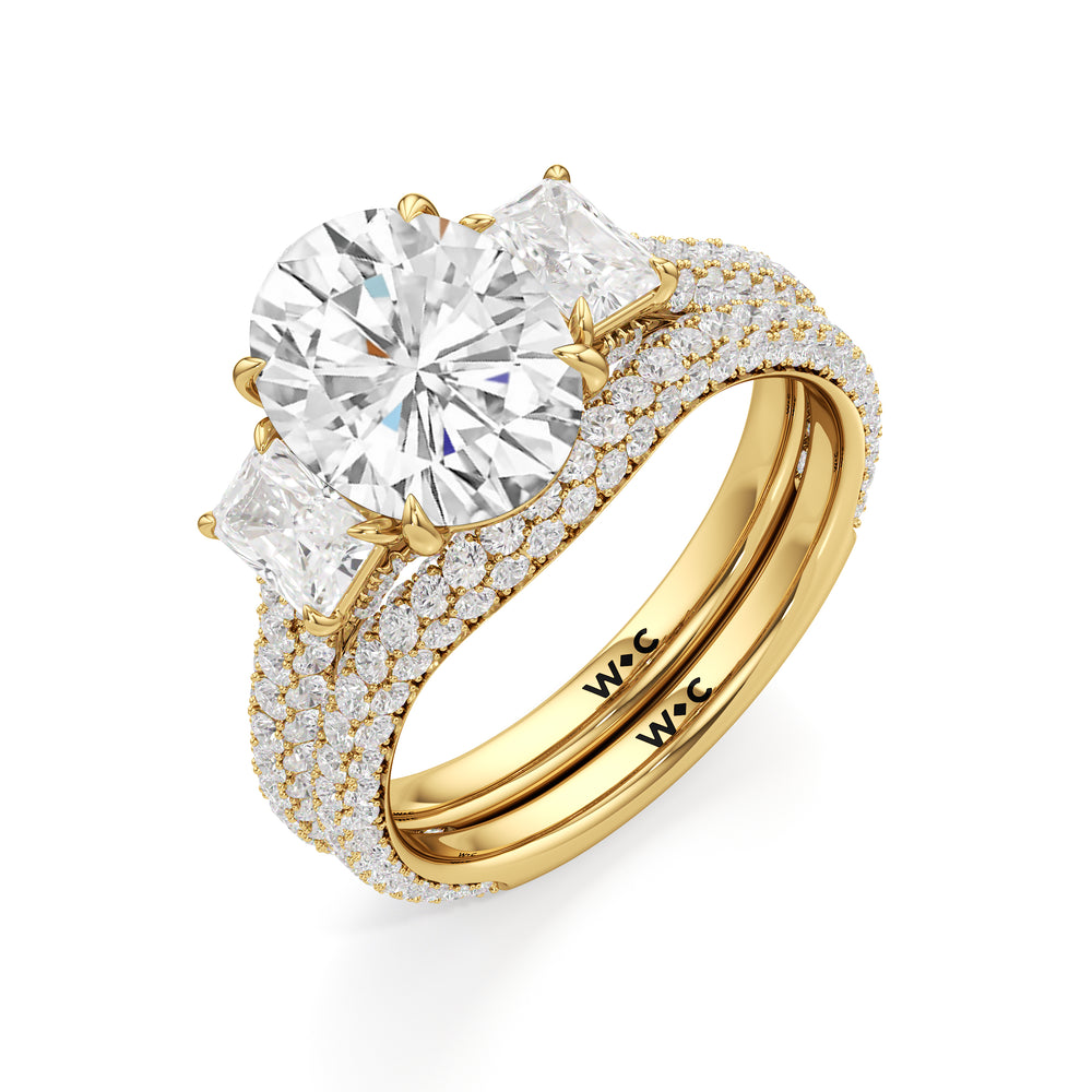 The Elise Three Stone Diamond Wedding Band with 18KT Yellow Gold Cut Diamond in 14KT Yellow Gold view 4
