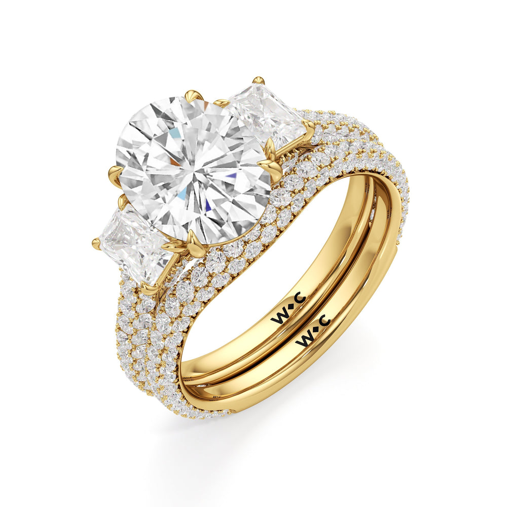 The Elise Three Stone Engagement Ring with Cushion Cut Diamond in 14KT Yellow Gold view 5
