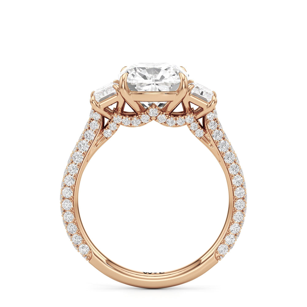 The Elise Three Stone Engagement Ring with Cushion Cut Diamond in 14KT Rose Gold view 3
