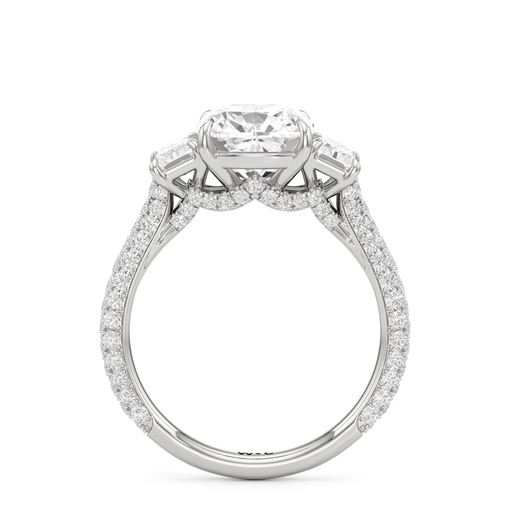 The Elise Three Stone Engagement Ring with Cushion Cut Diamond in 14KT Platinum view 2
