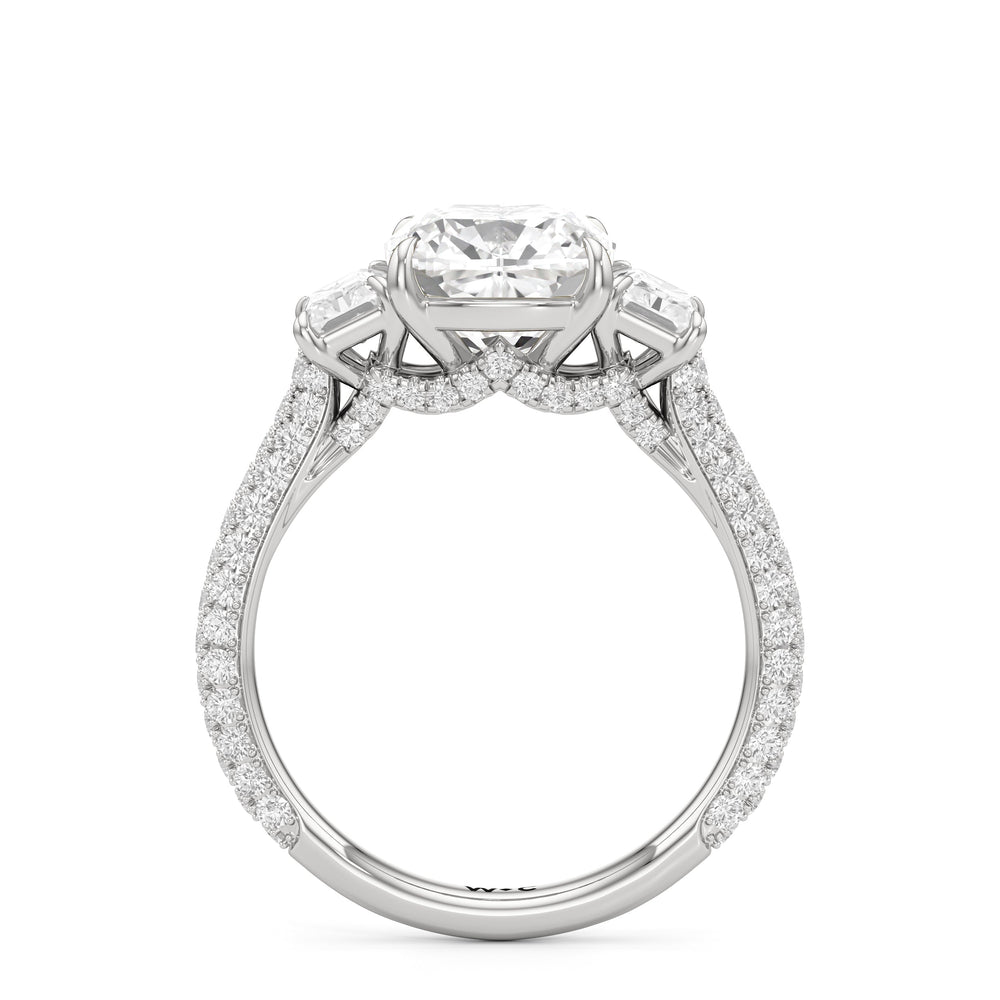 The Elise Three Stone Engagement Ring with Cushion Cut Diamond in 14KT Platinum view 3

