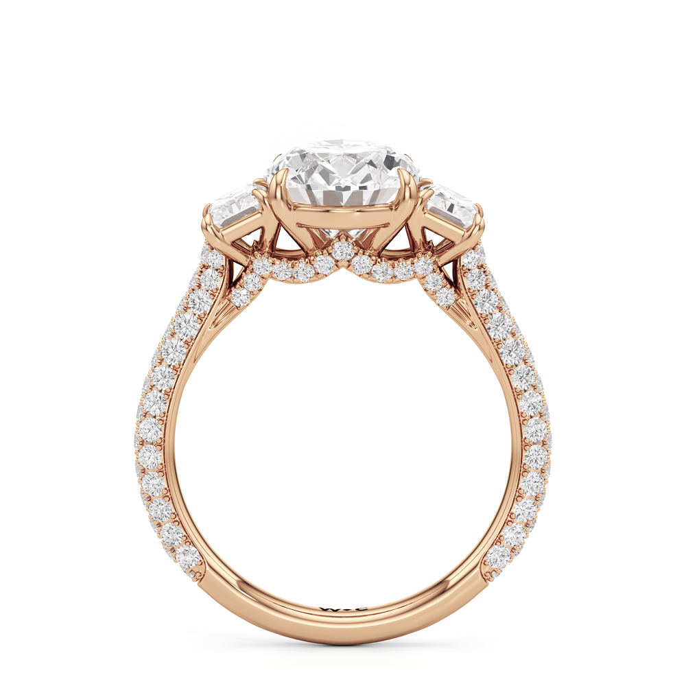The Elise Three Stone Engagement Ring with Oval Cut Diamond in 14KT Rose Gold view 2
