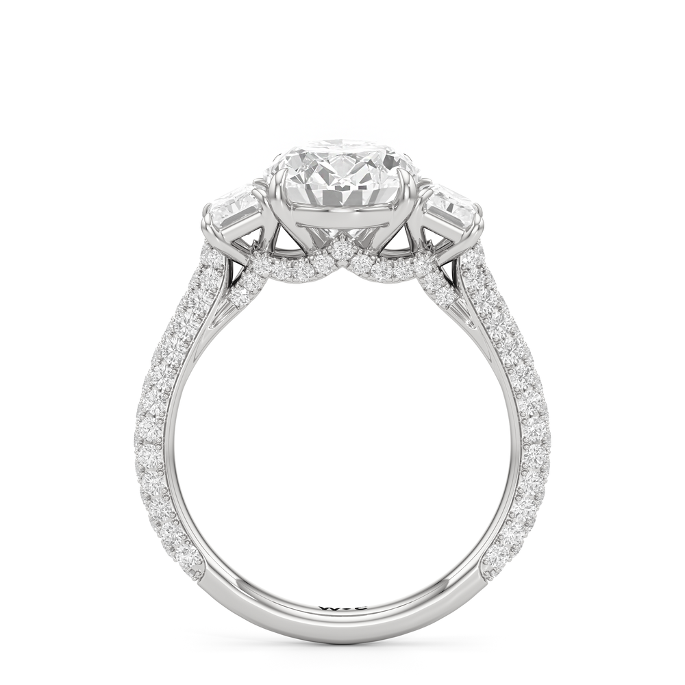 The Elise Three Stone Engagement Ring with Oval Cut Diamond in 14KT Platinum view 3
