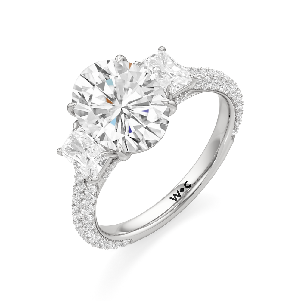 The Elise Three Stone Engagement Ring with Oval Cut Diamond in 14KT Platinum view 3
