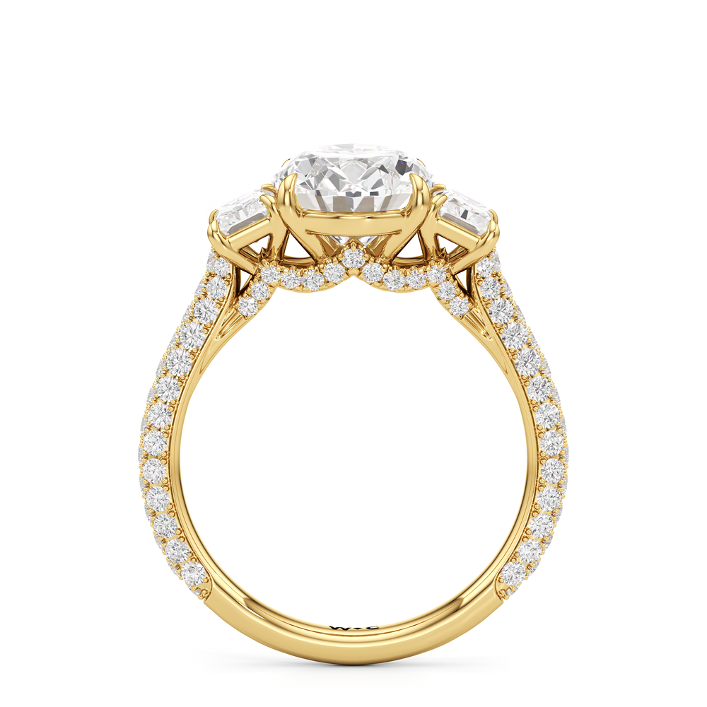 The Elise Three Stone Engagement Ring with Oval Cut Diamond in 14KT Yellow Gold view 3
