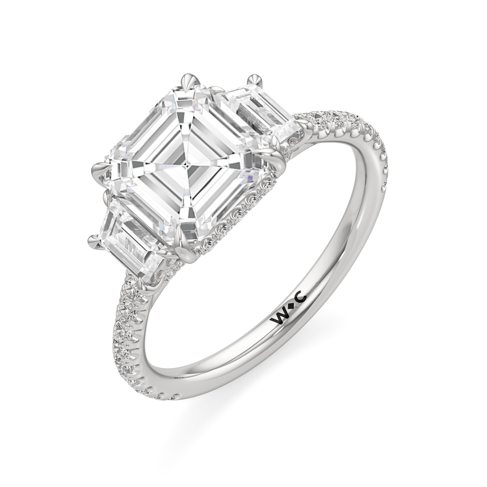 The Charlotte Three Stone Engagement Ring with Asscher Cut Diamond in 14KT Platinum view 3
