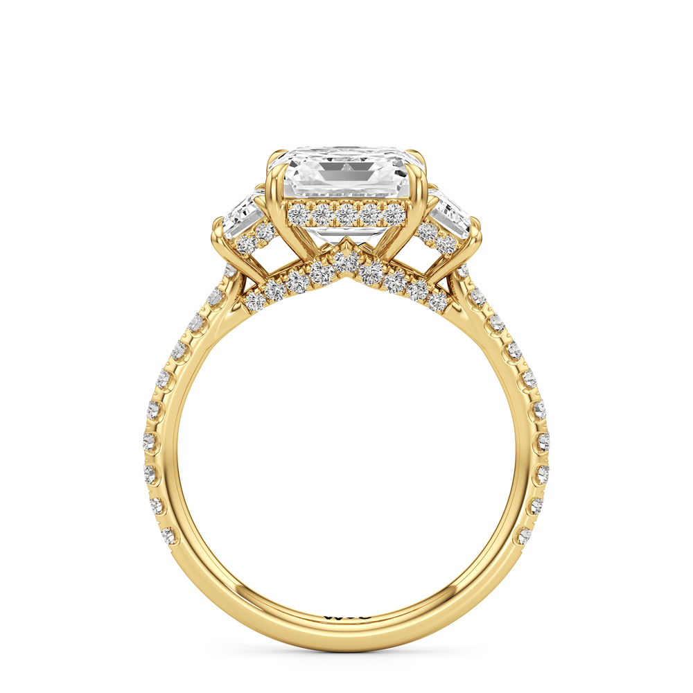 The Charlotte Three Stone Engagement Ring with Asscher Cut Diamond in 14KT Yellow Gold view 2
