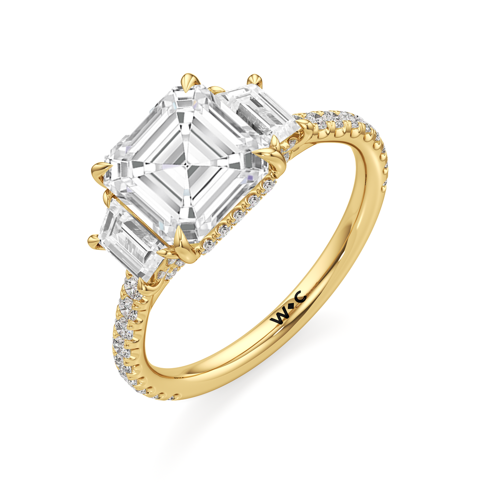 The Charlotte Three Stone Engagement Ring with Asscher Cut Diamond in 14KT Yellow Gold view 3
