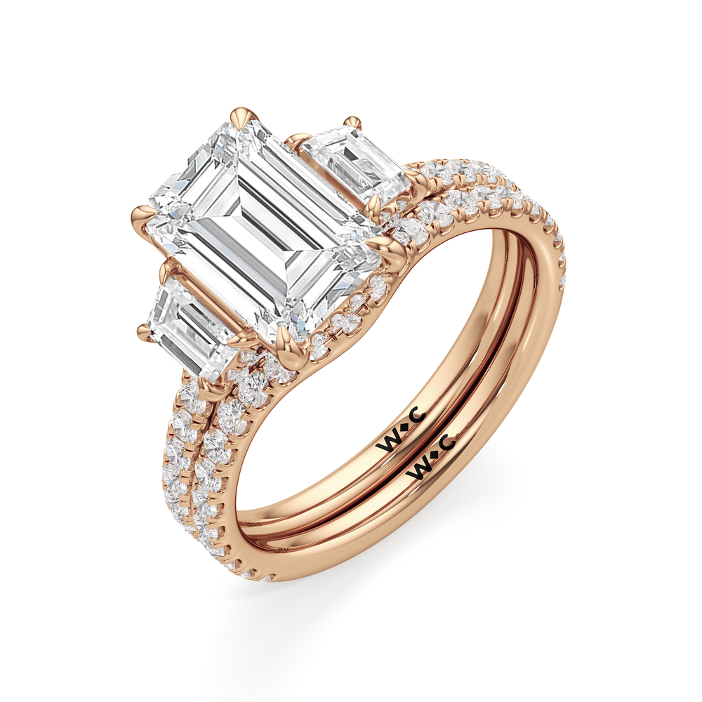 The Charlotte Three Stone Engagement Ring with Asscher Cut Diamond in 14KT Rose Gold view 4
