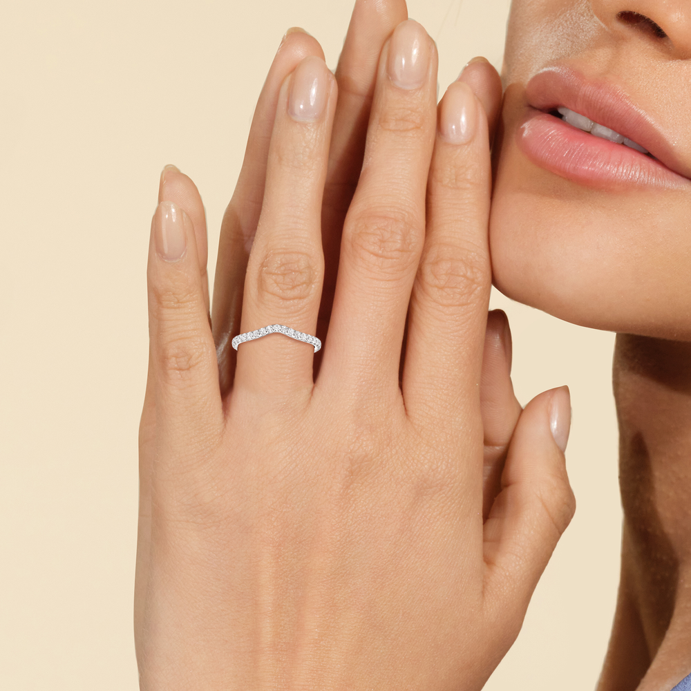 Model Wearing The Charlotte Three Stone Diamond Wedding Band view