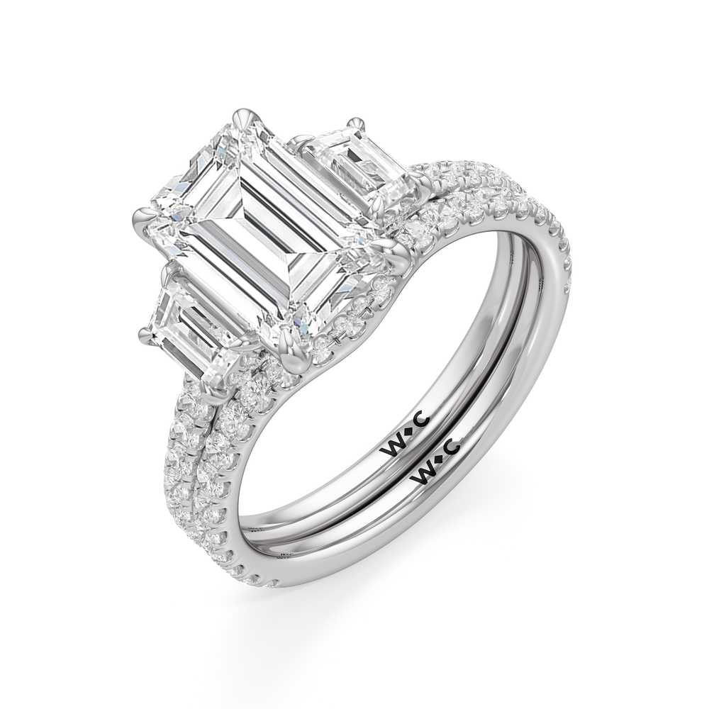 The Charlotte Three Stone Diamond Wedding Band with Platinum Cut Diamond in 14KT Platinum view 4
