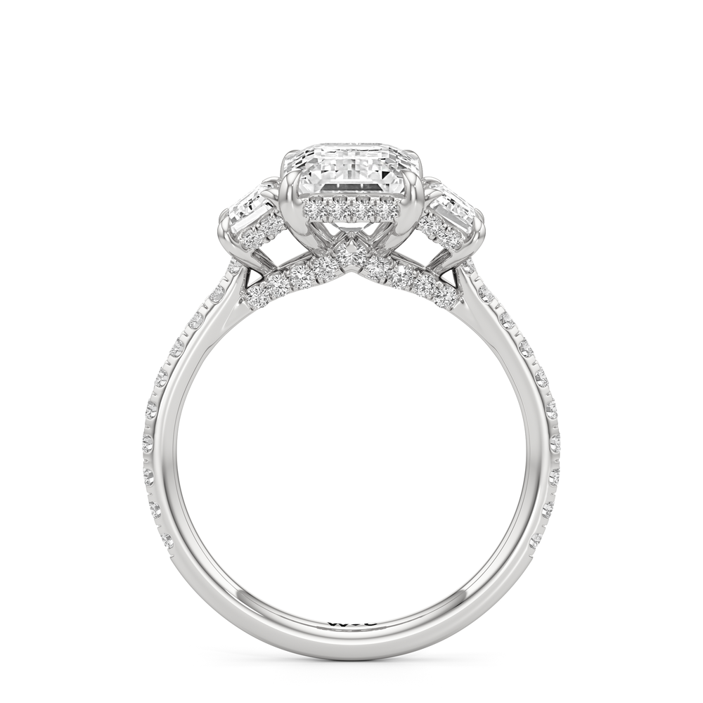 The Charlotte Three Stone Engagement Ring with Emerald Cut Diamond in 14KT Platinum view 2
