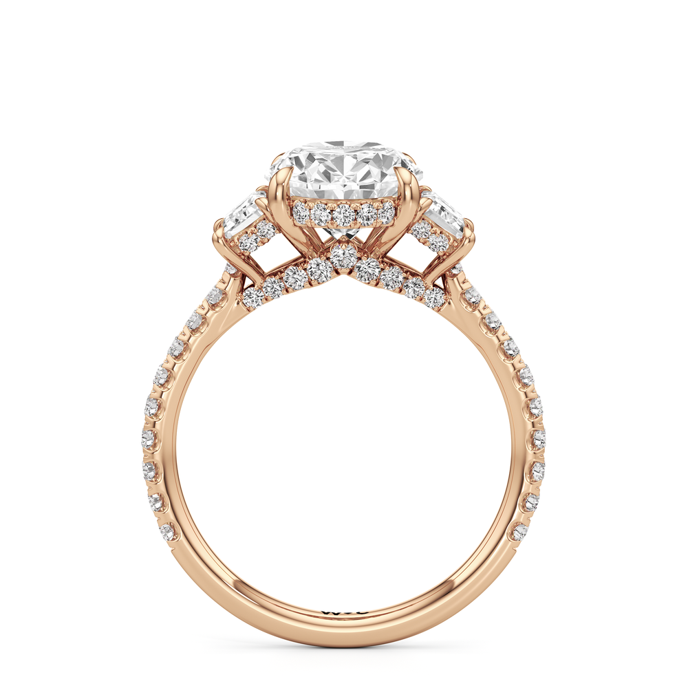 The Charlotte Three Stone Engagement Ring with Oval Cut Diamond in 14KT Rose Gold view 2
