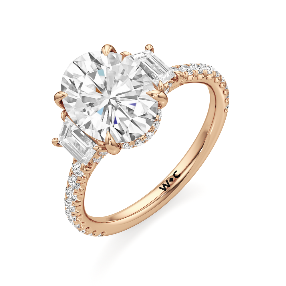 The Charlotte Three Stone Engagement Ring with Oval Cut Diamond in 14KT Rose Gold view 3
