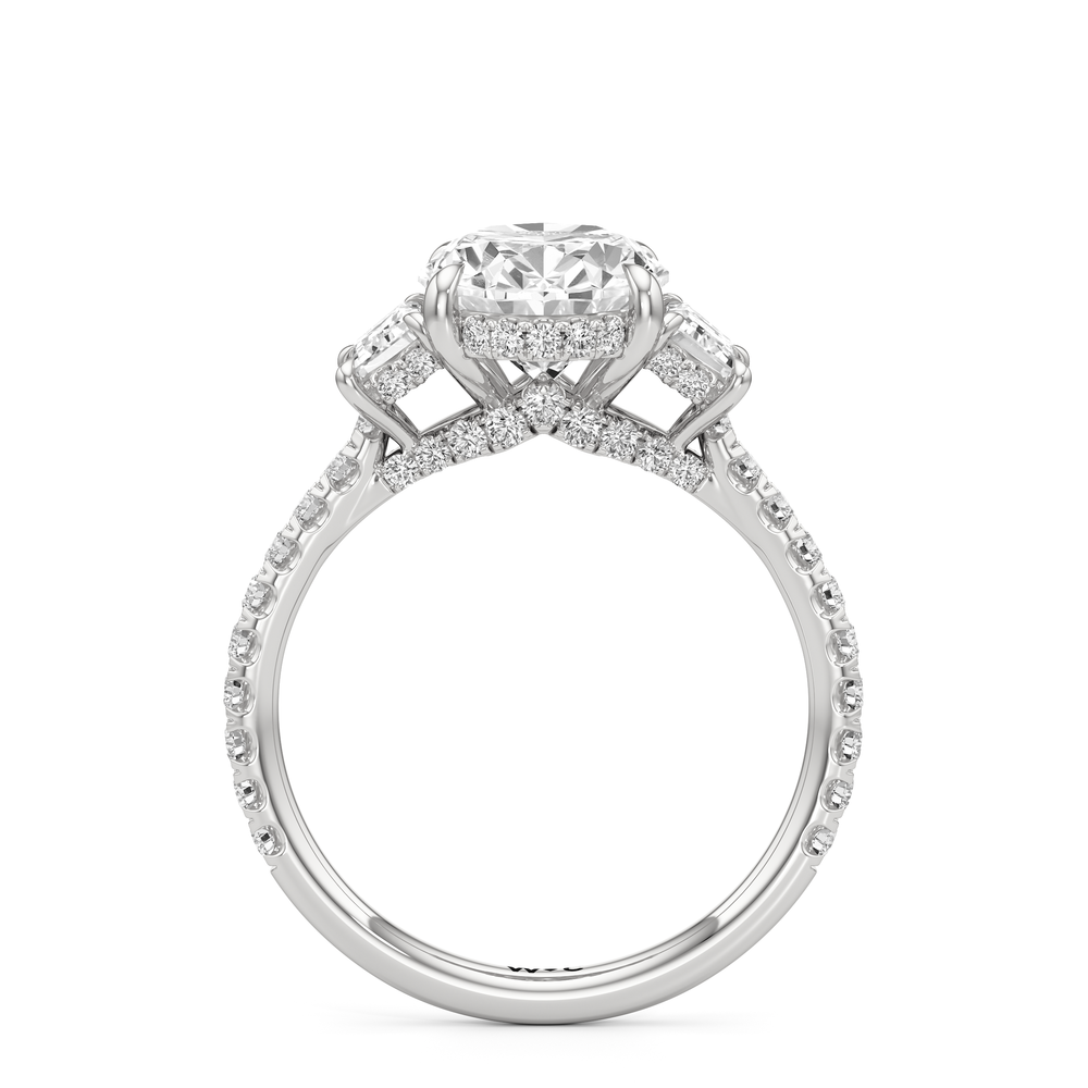 The Charlotte Three Stone Engagement Ring with Oval Cut Diamond in 14KT Platinum view 2
