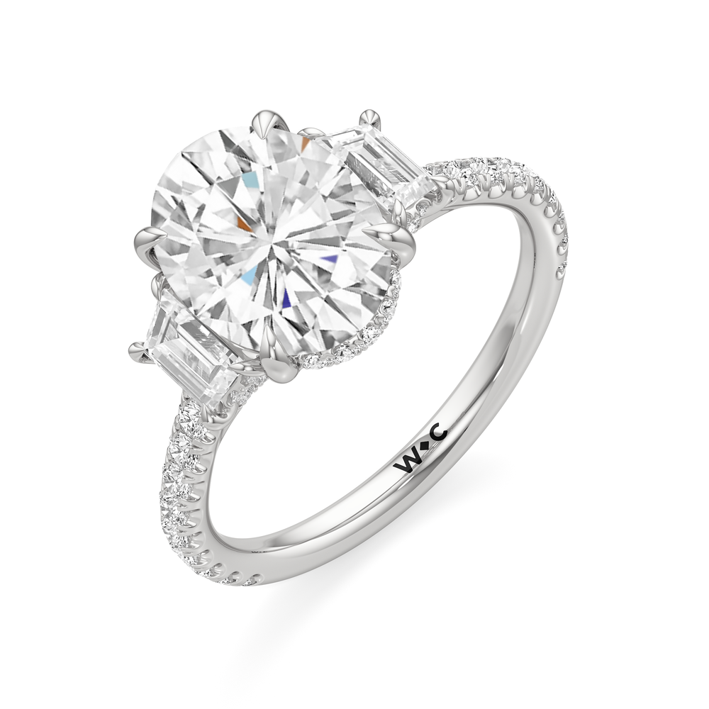 The Charlotte Three Stone Engagement Ring with Oval Cut Diamond in 14KT Platinum view 3
