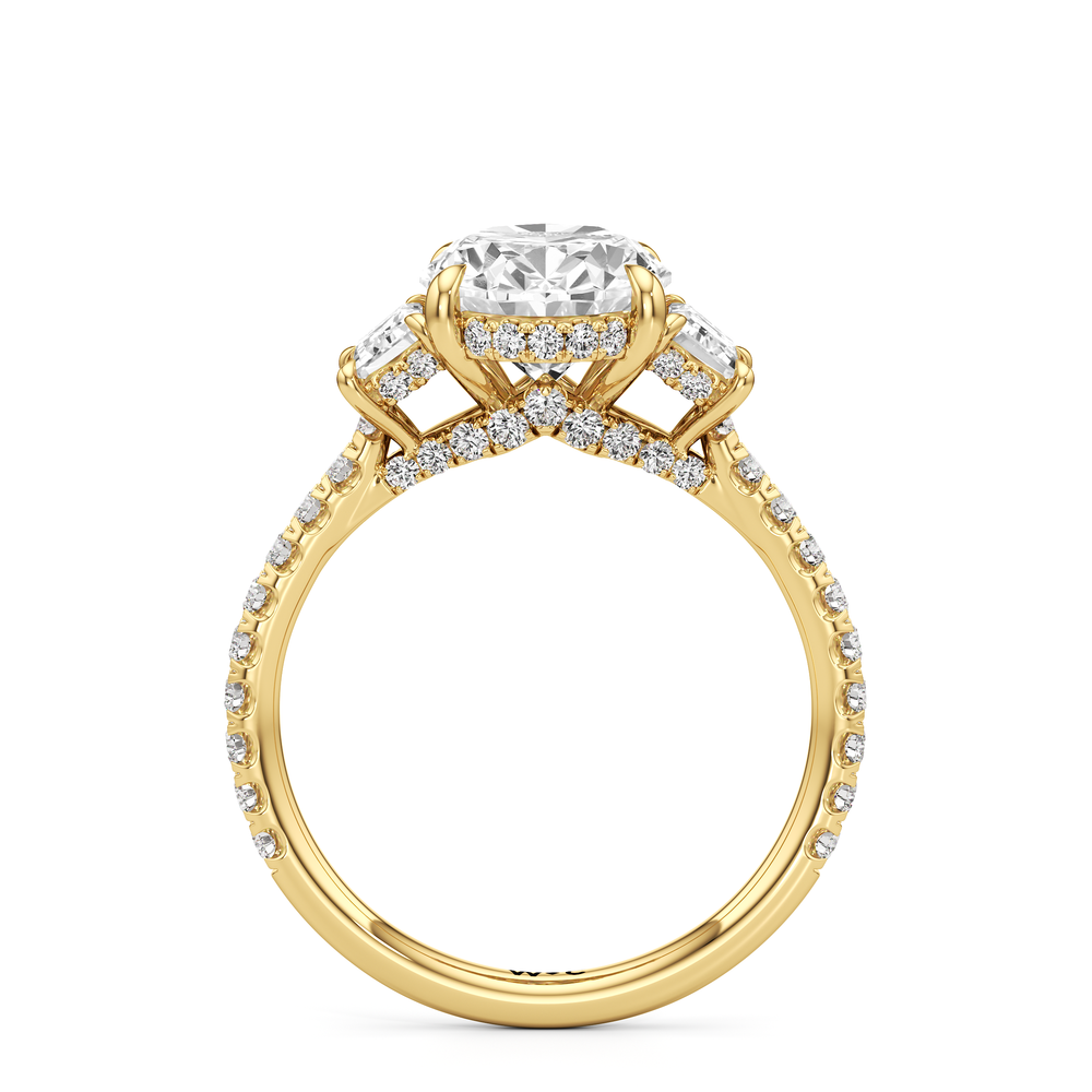 The Charlotte Three Stone Engagement Ring with Oval Cut Diamond in 14KT Yellow Gold view 2
