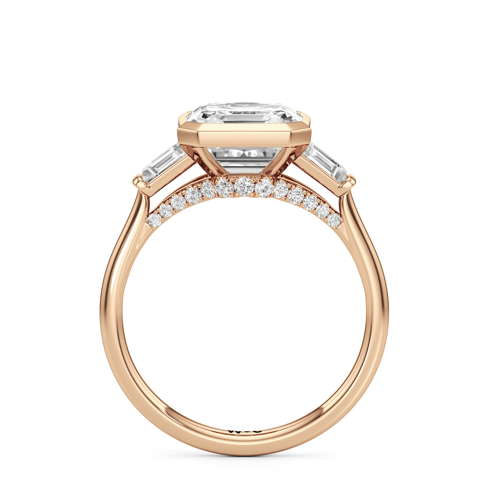 The Frankie Three Stone Engagement Ring with Asscher Cut Diamond in 14KT Rose Gold view 4
