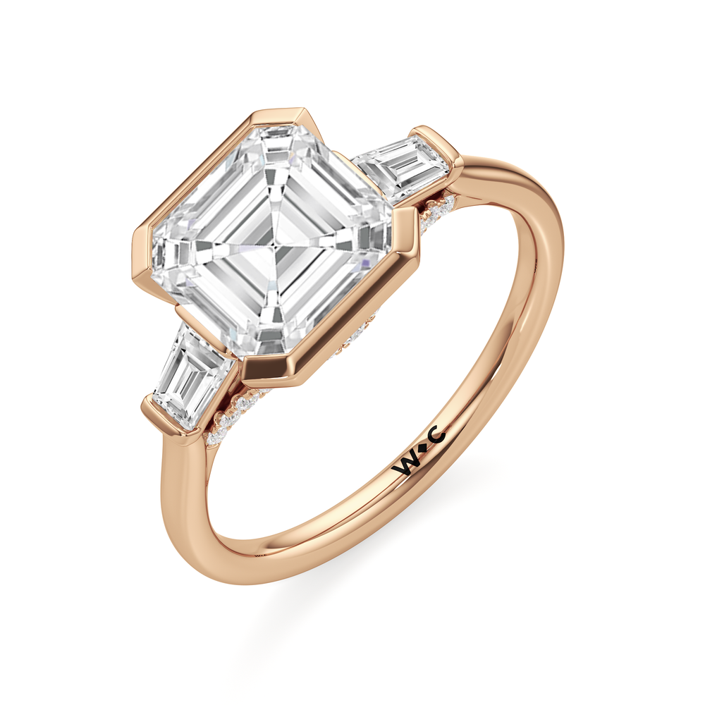 The Frankie Three Stone Engagement Ring with Asscher Cut Diamond in 14KT Rose Gold view 2
