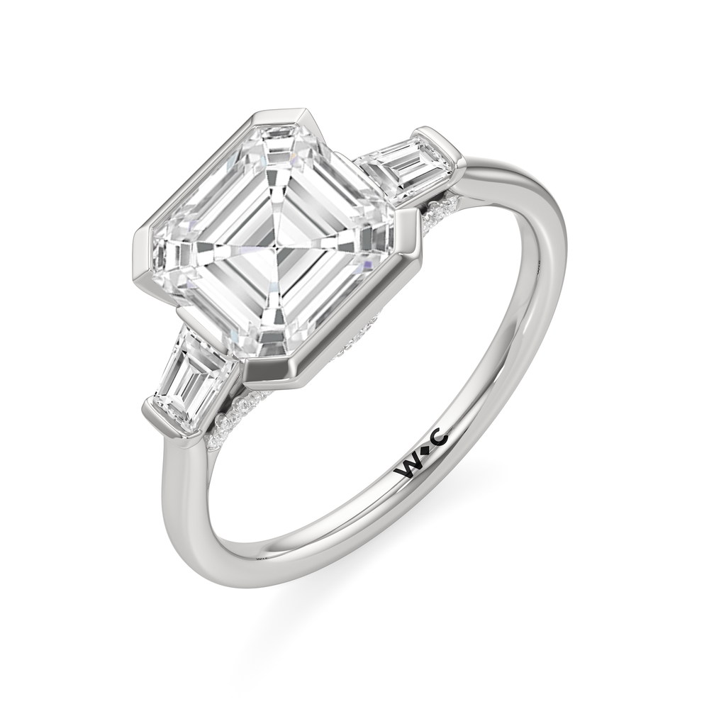 The Frankie Three Stone Engagement Ring with Asscher Cut Diamond in 14KT Platinum view 3
