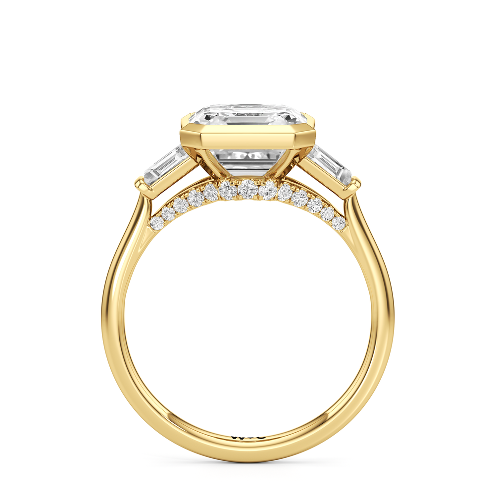 The Frankie Three Stone Engagement Ring with Asscher Cut Diamond in 14KT Yellow Gold view 2
