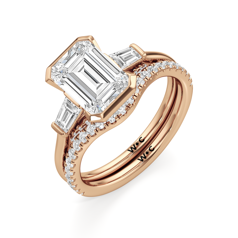 The Frankie Three Stone Engagement Ring with Asscher Cut Diamond in 14KT Rose Gold view 3
