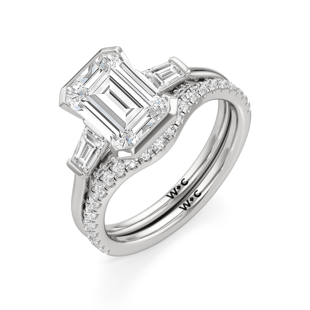 The Frankie Three Stone Engagement Ring with Asscher Cut Diamond in 14KT Platinum view 4
