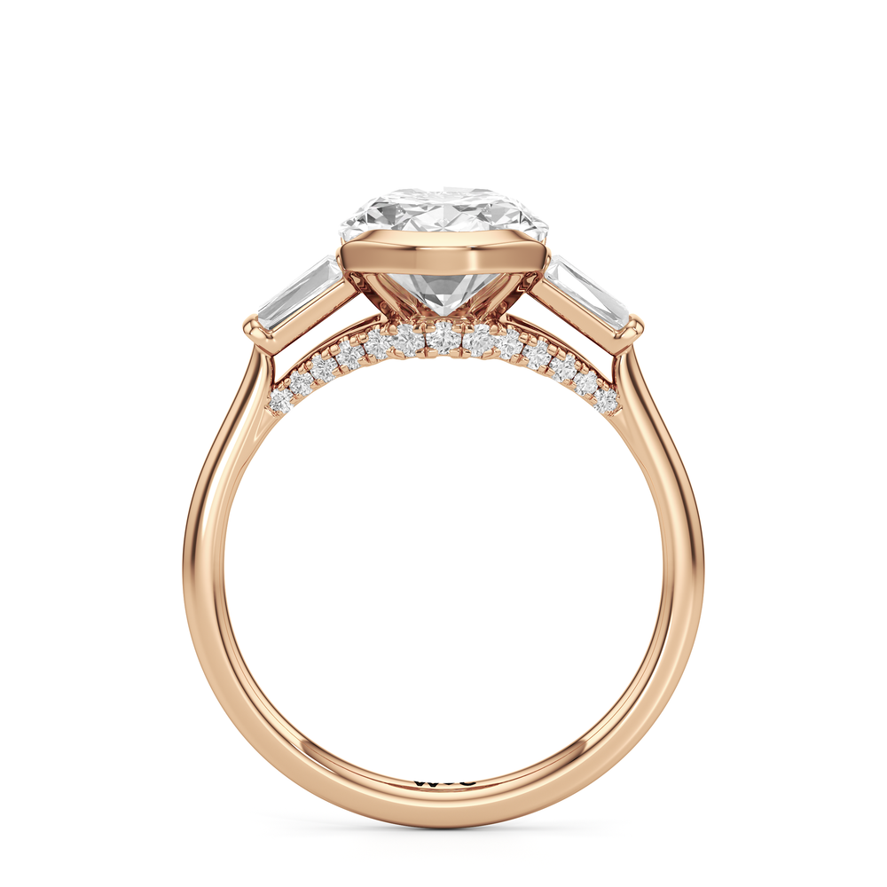 The Frankie Three Stone Engagement Ring with Oval Cut Diamond in 14KT Rose Gold view 2
