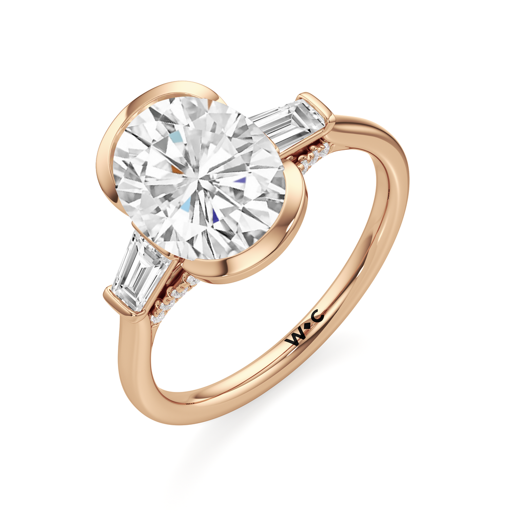 The Frankie Three Stone Engagement Ring with Oval Cut Diamond in 14KT Rose Gold view 3
