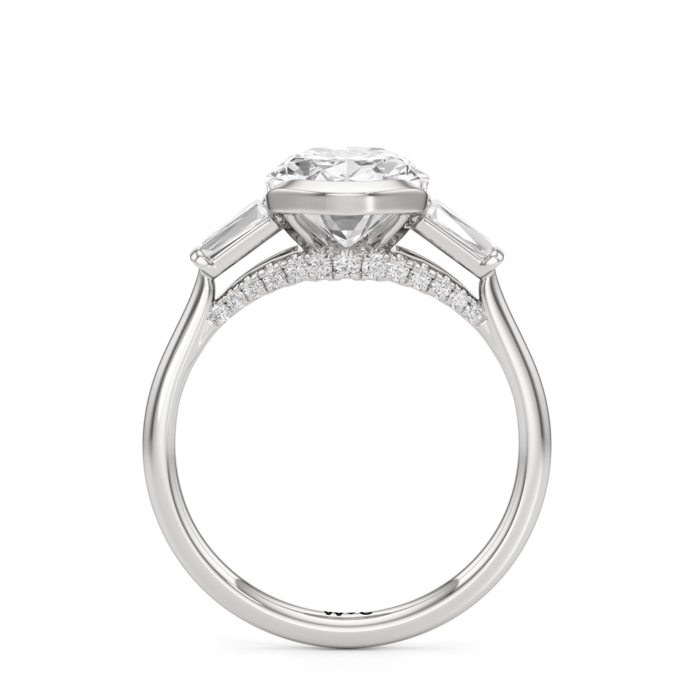 The Frankie Three Stone Engagement Ring with Oval Cut Diamond in 14KT Platinum view 2
