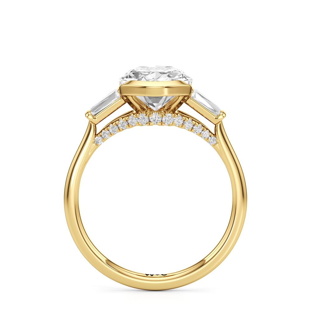 The Frankie Three Stone Engagement Ring with Oval Cut Diamond in 14KT Yellow Gold view 2
