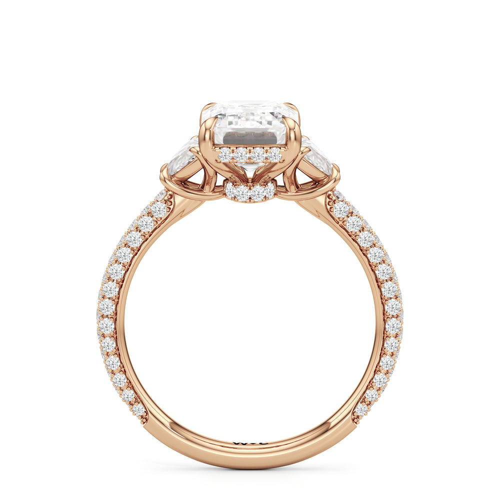 The Juliet Three Stone Engagement Ring with Emerald Cut Diamond in 14KT Rose Gold view 2
