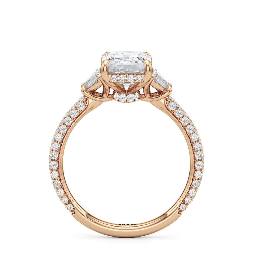 The Juliet Three Stone Engagement Ring with Emerald Cut Diamond in 14KT Rose Gold view 3
