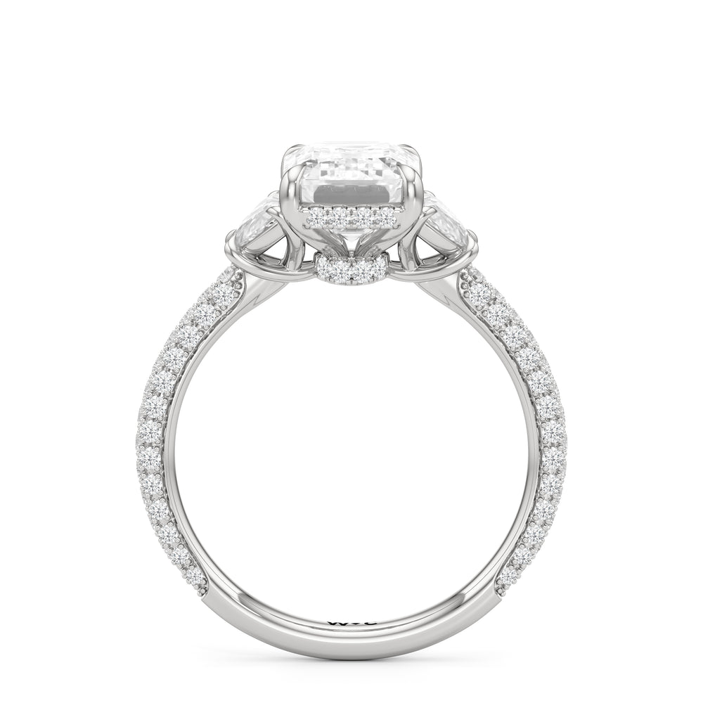 The Juliet Three Stone Engagement Ring with Emerald Cut Diamond in 14KT Platinum view 2
