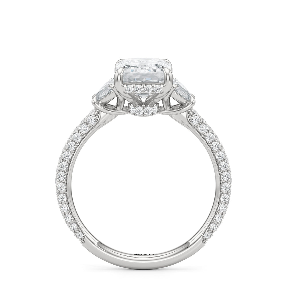 The Juliet Three Stone Engagement Ring with Emerald Cut Diamond in 14KT Platinum view 3
